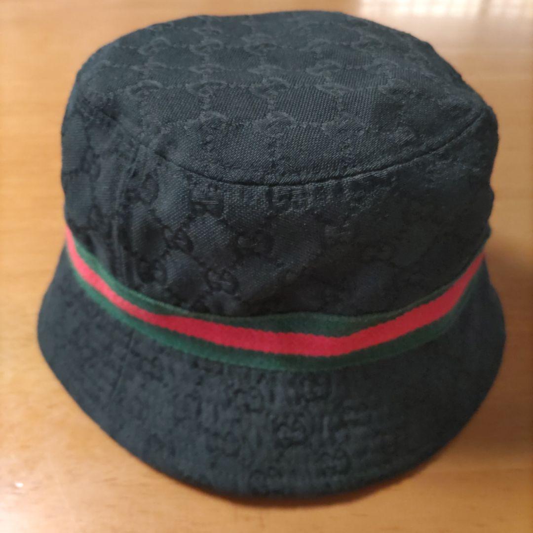 GUCCI バケットハット 黒 緑赤ストライプ