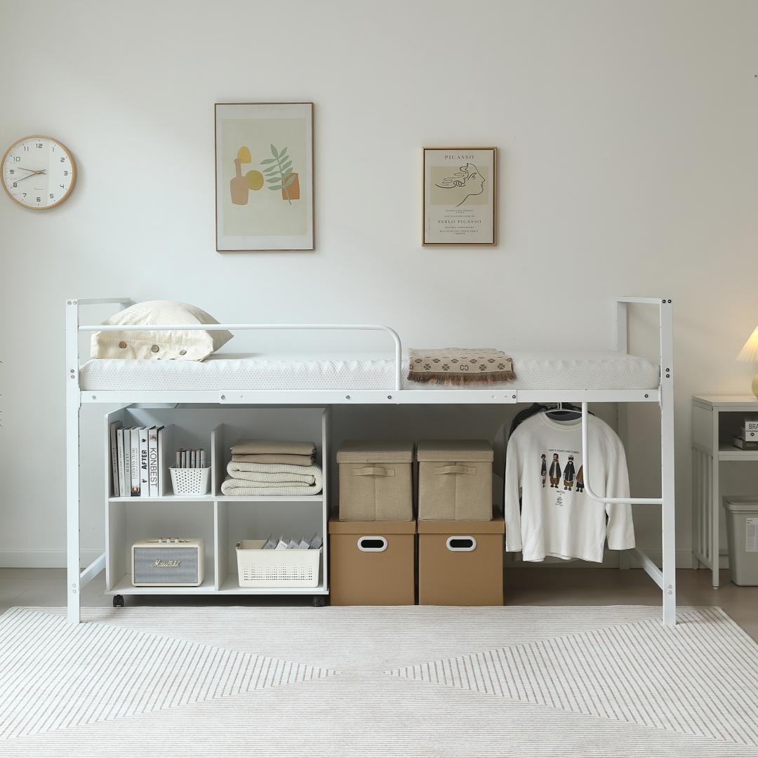 ロフトベッド【S・シングル】　ロータイプ　高さ110cm　スチール製　WHITE