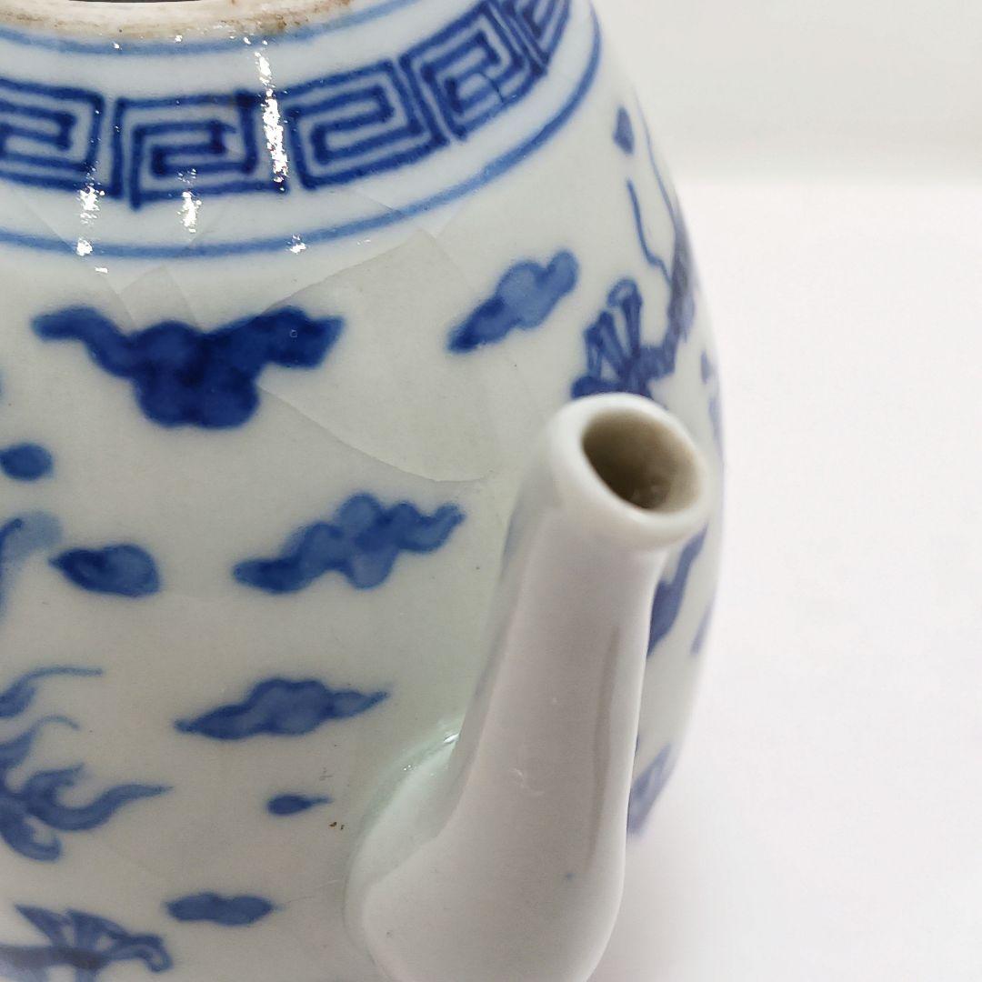 Y2466 清代唐物 新渡 古染付龍細密絵付急須 水注 萬歴年製　ma ten