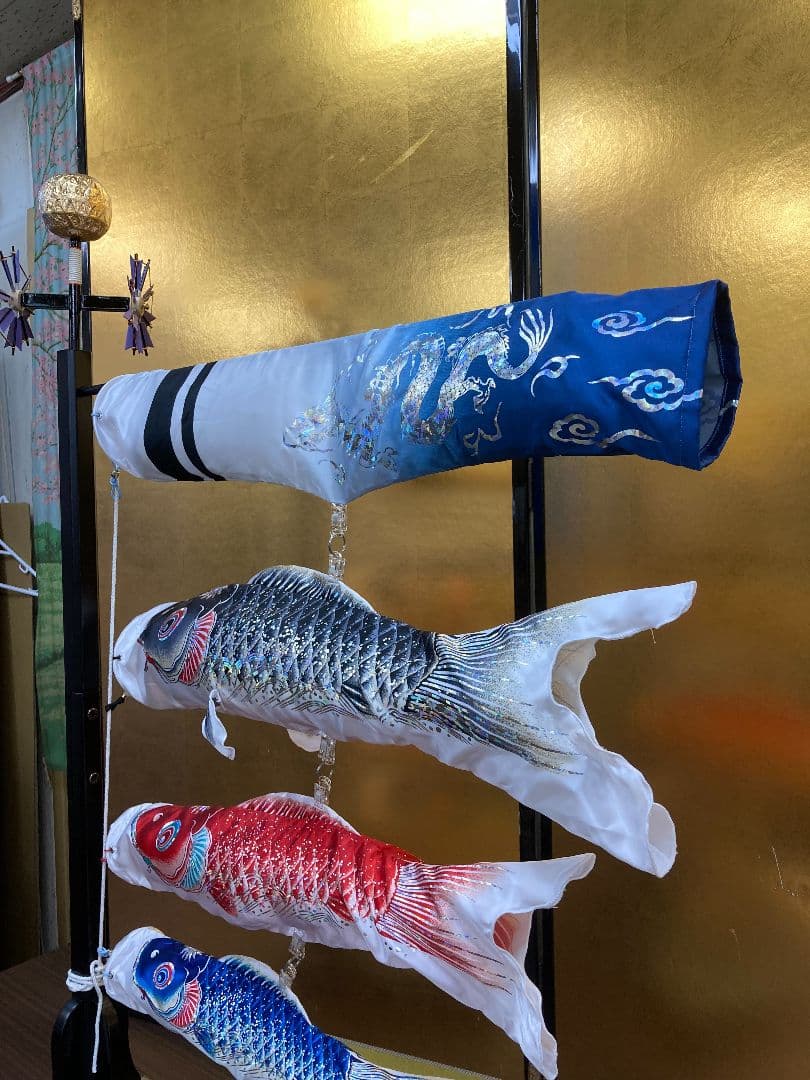 【展示品限り】鯉のぼり（室内用)　プチ座敷鯉物語　銀鱗セット　60cm