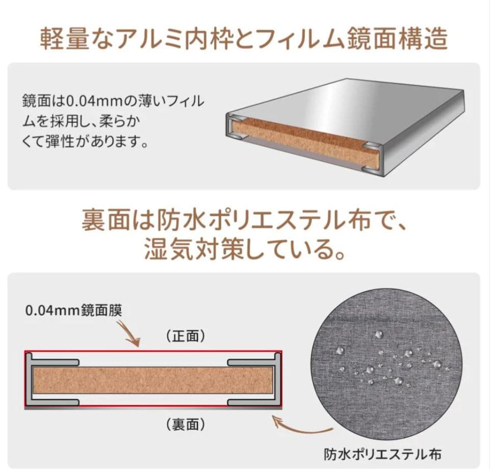 割れない全身ミラー 60×160cm ナチュラルウッド 壁掛け＆立て掛け対応