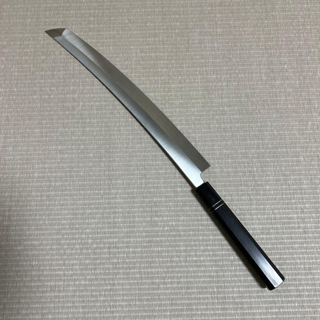 鬼反り　尺二　先丸柳刃　包丁　和包丁　黒檀黒水牛八角柄　箱付き