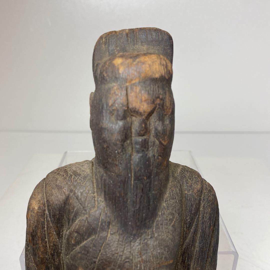 平安〜鎌倉時代　木彫仏像　21㎝　タトチ　東さ8-0120②