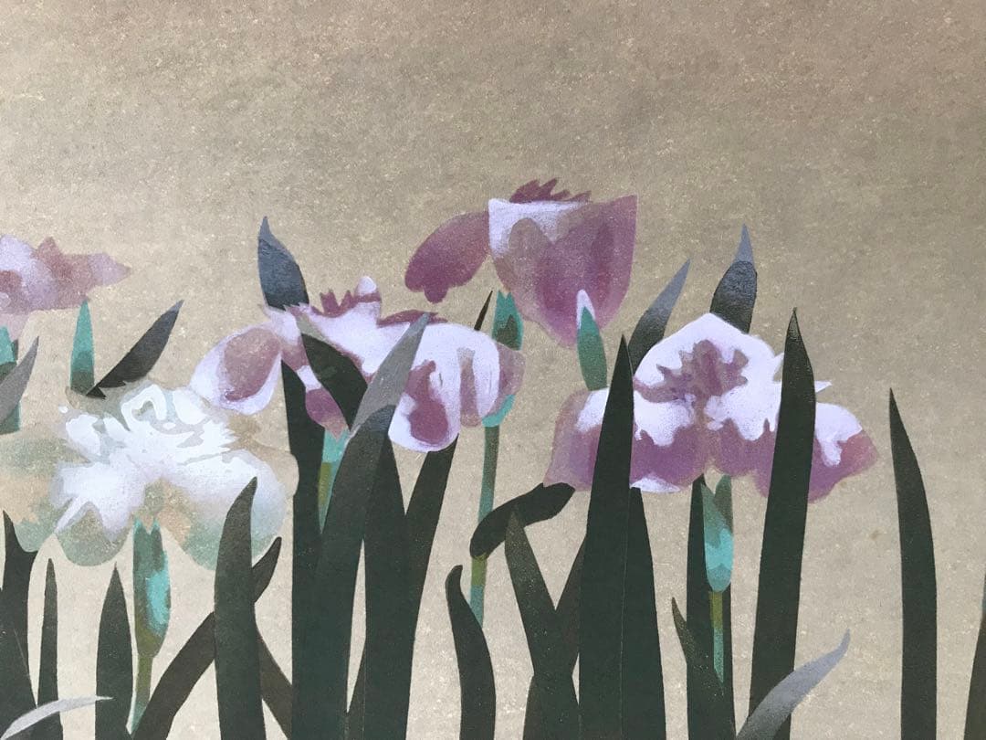 掛軸「菖蒲」徳岡神泉 筆 木版画　東京国立近代美術館所蔵　茶道具　桐箱　共箱