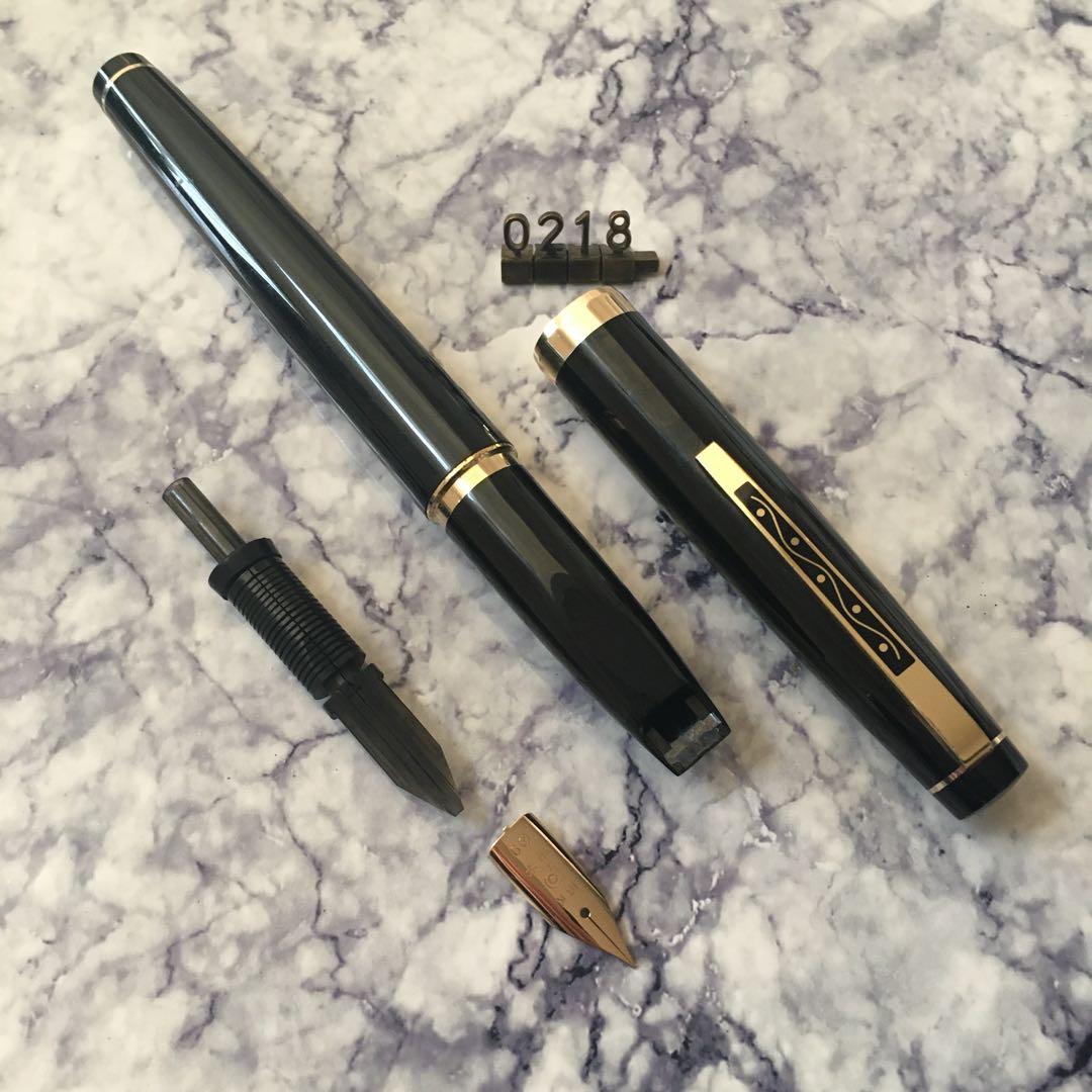#0218 オーバーホール済み 万年筆 PLATINUMプラチナ ロング 18k