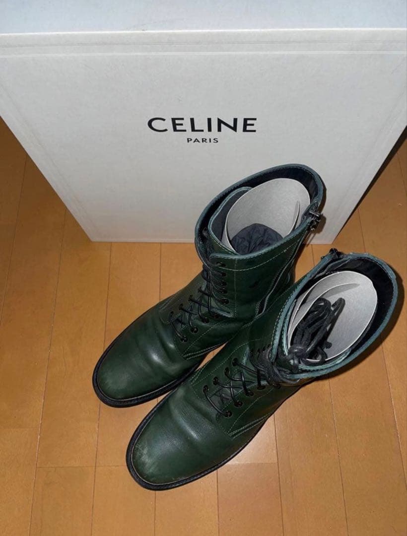 【箱付き】CELINE コンバットブーツ グリーン セリーヌ エディスリマン期