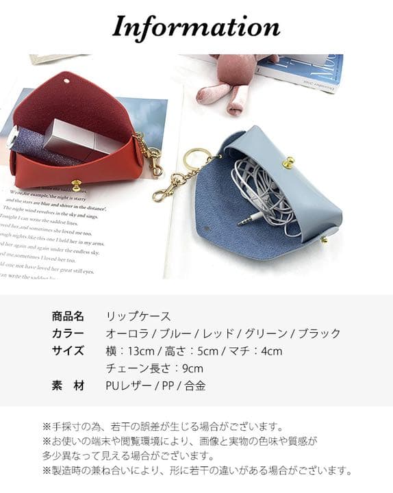 小物入れ チェーンフック付き シンプル リップ 印鑑 イヤホン 薬 絆創膏